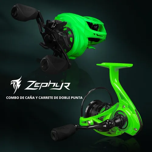 Vista 9 de KastKing Zephyr Dual-Tip Baitcaster & Spinning Fishing Rod and Reel Combo Verde neón