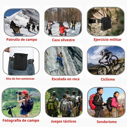 Vista 7 de Bolsa de tiza para escalada en roca, bolsas de tiza Bouldering con cinturón de clip rápido y 3 bolsillos, gran equipo para escalada en roca