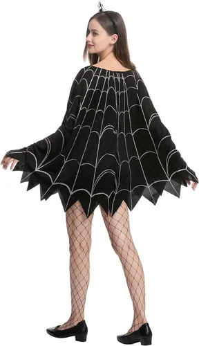 Vista 6 de Spooktacular Creations Disfraz de poncho de telaraña con diadema de araña para Halloween, fiesta, cosplay