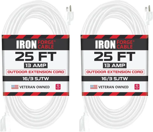 Vista 18 de Iron Forge Cable Cable de extensión resistente a la intemperie de 6 pies para exteriores, cable de extensión SJTW 16/3 blanco resistente, 3 puntas