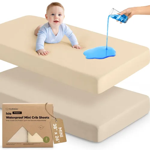 Vista 19 de Sábanas ajustadas para Pack and Play - Paquete de 2 sábanas mini para cuna para Pack N Play, colchón 38x26, ropa de cama suave y acogedora