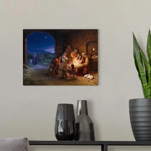 Vista 3 de CANVAS ON DEMAND Lienzo decorativo para pared, diseño de pesebre, escena del pesebre celebrando el nacimiento de Jesucristo, decoración del hogar