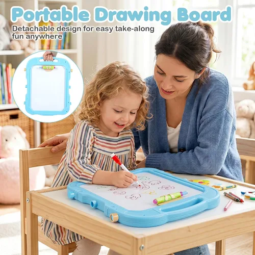 Vista 6 de Costzon 4-in-1 Height Adjustable Art Easel for Kids Magnetic Chalkboard & Whiteboard w/ Storage Tray and Detachable Design, No-Tool Assembly, Gift