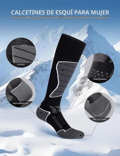 Vista 4 de CS CELERSPORT Calcetines de esquí de lana merino para snowboard para mujer Negro Gris Oscuro + Gris