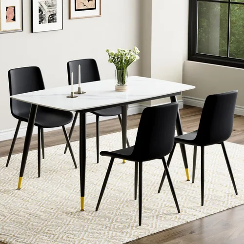 Vista 11 de Juego de 4 mesas de comedor negras para mesa de comedor de 4,50 pulgadas para 4, sillas de cocina de piedra sinterizada, fácil de montar, adecuado