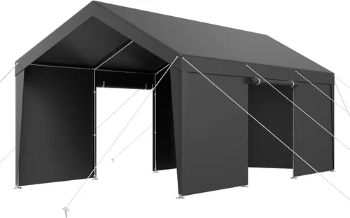 Vista 32 de VEVOR Cobertizo Tienda de Almacenamiento Exterior Portátil Resistente de 6 x 8 x 7 pies, Refugio de Cochera Garaje Impermeable con Puerta Enrollable