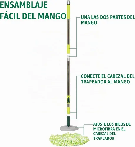 Vista 8 de Pine-Sol Juego de trapeador giratorio y cubo, cabezal de trapeador de microfibra con mango extensible y cubo fácil de escurrir, sistema de limpieza