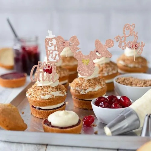 Vista 5 de Paquete de 24 adornos para cupcakes con purpurina «It's a Girl» (It's a Girl) con purpurina, para revelar el género, para cupcakes, decoración