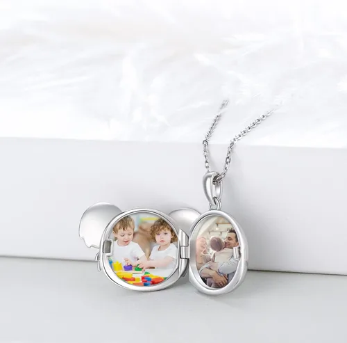 Vista 4 de Locket Necklace That Holds Pictures S925 Sterling Silver KoalaPandaElephantMountain Photo Locket Necklace Animal Pendant Christmas Gift for Women