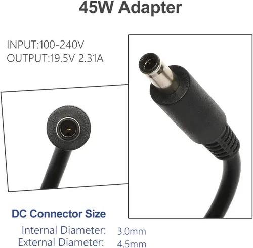 Vista 2 de 45W AC Adapter Compatible with Dell XPS 13 9333 9343 9350 9360 9370 XPS 12 9Q23 9Q33,LA45NM131 DA45NM131 Inspiron 11 3000 13 5000 7000 14 3000 5000