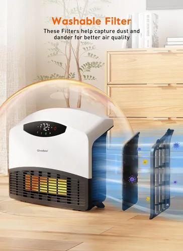 Vista 5 de GiveBest Calentador de pared eléctrico, calentador de pared inteligente de 1500 W para baño, calentadores de pared con termostato, control remoto