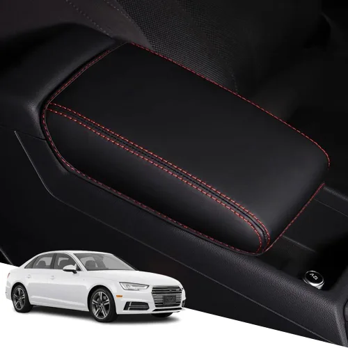 Vista 111 de Great-luck Funda de cuero para consola central, almohadilla para reposabrazos, accesorios de cubierta de caja (costuras rojas) para BMW X1 2023 2024