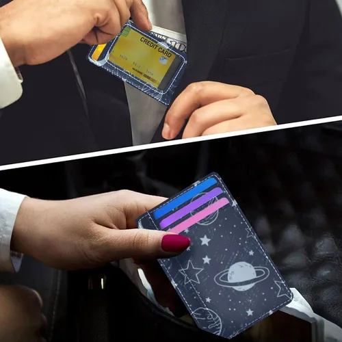 Vista 6 de Moon Star Planet Doodle Front Pocket Minimalist Leather Slim Wallet RFID Blocking Medium Size(227ut8a)