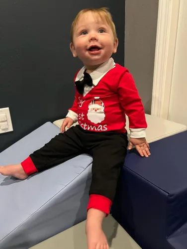 Vista 2 de VINUOKER Infant Baby Gentleman Clothes Set First Christmas Outfit Xmas Santa Baby Jumpsuit Romper 3pc Cotton Outfit Set