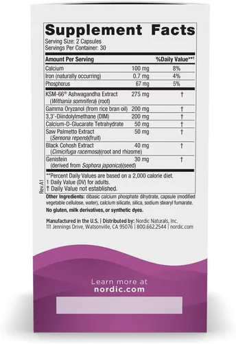 Vista 2 de Nordic Naturals Apoyo para la menopausia, sin sabor, 60 cápsulas, suplemento de apoyo hormonal para mujeres para la menopausia, equilibrio
