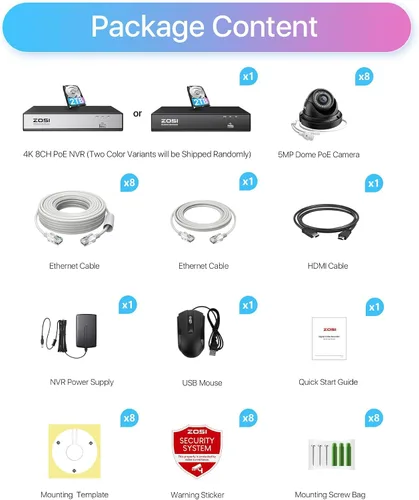 Vista 8 de ZOSI Sistema de cámara de seguridad para el hogar PoE de 8 canales 8MP 4K PoE al aire libre, 8 cámaras IP domo PoE con cable de 5 MP (3K), NVR PoE