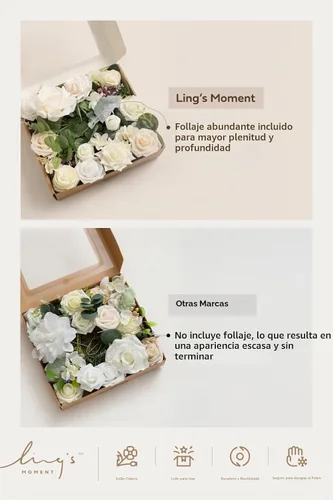 Vista 8 de Ling's moment Caja de flores artificiales, tallos de follaje artificial falso, rosas de espuma, dalia de seda, hierba de pampas, flor de tela