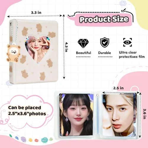 Vista 5 de Carpeta para tarjetas fotográficas Kpop de 3 pulgadas, bonito álbum de fotos, portátil, álbum de tarjetas de fotos Kpop con bonito colgante