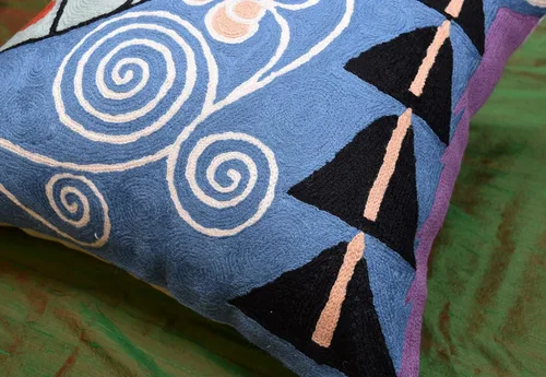 Vista 2 de Klimt - Funda de almohada moderna azul para sofá Almohadas contemporáneas azules Cojín de silla moderno abstracto Almohada moderna