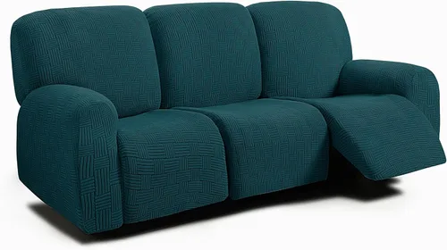 Vista 22 de ULTICOR - Juego de 8 fundas para sofá reclinable de jacquard, fundas elásticas para sofá reclinable para 3 cojines, gruesas, suaves, lavables