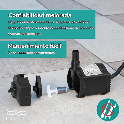Vista 5 de TotalPond - Bomba de fuente de 160 GPH con función de apagado de agua baja, apagado automático para evitar el desgaste de la bomba, altura de bombeo