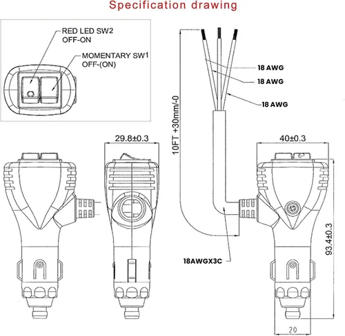 Vista 5 de Interruptor de palanca de encendido/apagado resistente de 12 V BAITHNA Ground Triggered Momentary Switch, Cigarette Lighter Adapter, 10ft Cable