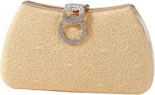 Vista 11 de Dreubea Bolso de noche de moda para mujer, bolso de embrague con cadena Champán