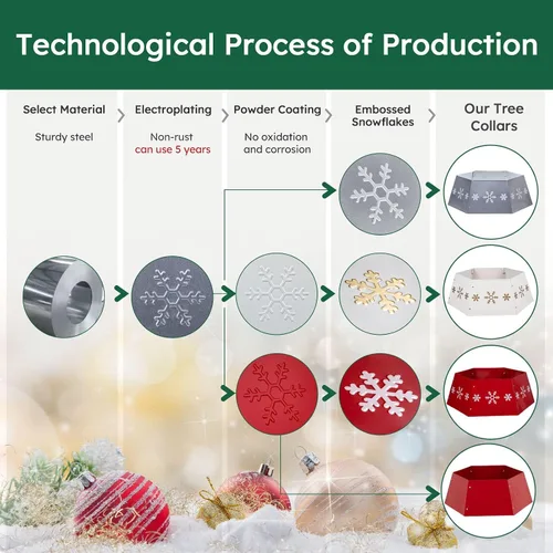 Vista 6 de HarcoHome Collar de Árbol de Navidad de Metal con Copo de Nieve 3D Auténtico, Base de Hierro Hexagonal Resistente para Árbol de Lápiz, Anillo