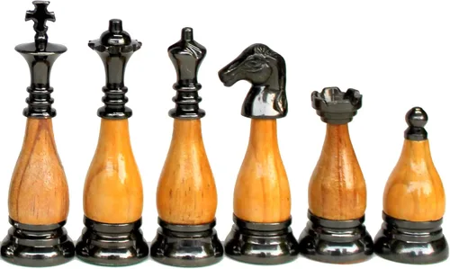 Vista 4 de StonKraft Piezas de ajedrez de madera de latón, peones, figura de ajedrez, figuras de ajedrez, monedas (3.5 pulgadas, rey)