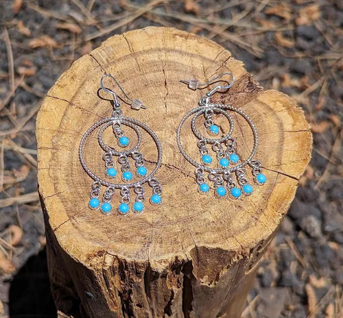 Vista 3 de Native American Sleeping Beauty Turquoise Wire Tiered Loop Dangle Earrings Navajo Handmade Jewelry Southwest