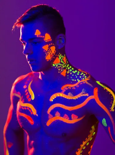 Vista 6 de Pintura neón para rostro y cuerpo (estilo de maquillaje), juego de pintura ultravioleta fluorescente con luz negra, 6 colores muy brillantes con 3