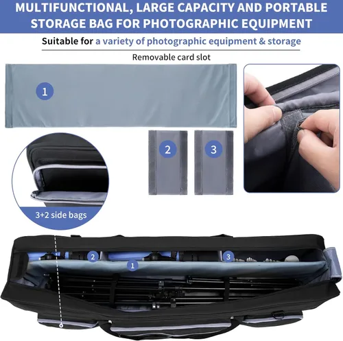 Vista 5 de IBVIVIC Funda de Transporte para Trípode, Bolsa de Trípode Resistente con Divisor Acolchado, Bolsa de Soporte de Luz, Funda de Monopié