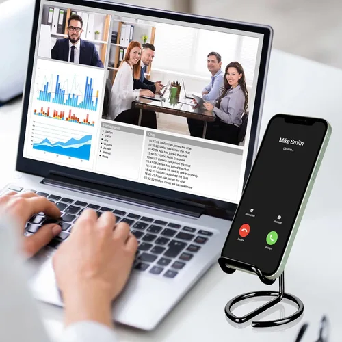Vista 4 de ROPOSY Soporte de teléfono celular para escritorio, bonito soporte portador de metal negro para teléfono celular, accesorios de escritorio