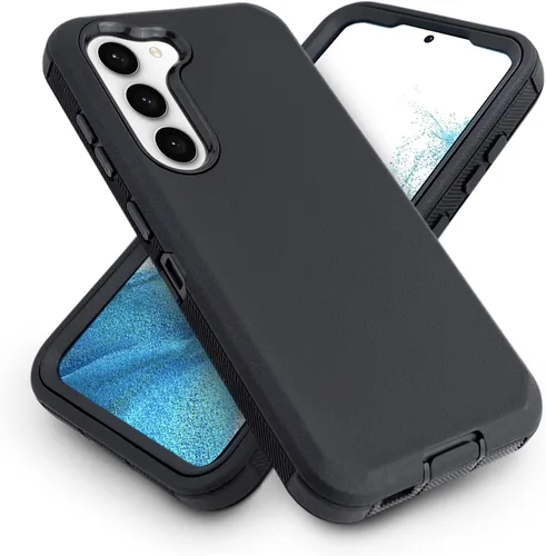 Vista 2 de Funda para teléfono Samsung Galaxy S23, protector de pantalla integrado, resistente a prueba de golpes, funda protectora con clip para cinturón (BK)