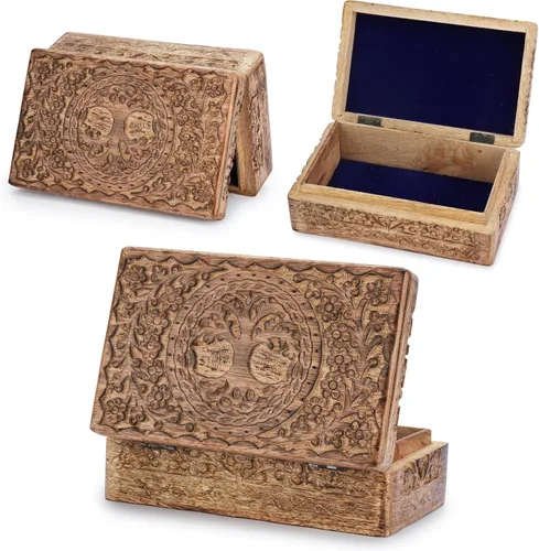 Vista 8 de Ajuny Cajas de Joyería de Madera Cajas Decorativas Antiguas con Tallado del Árbol de la Vida para Decoración de Mesa de Centro Regalo de Cumpleaños