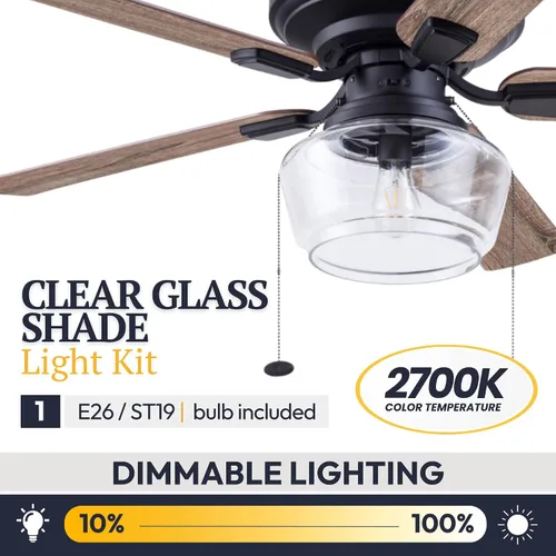 Vista 5 de Prominence Home MaCenna 51663-01 - Ventilador de techo LED tradicional de 52 pulgadas con luz de vidrio transparente, cadena de tracción, 5
