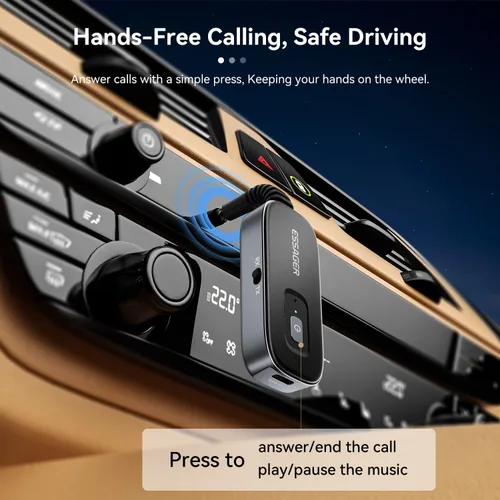 Vista 5 de ESSAGER Adaptador Bluetooth para automóvil, cancelación de ruido, receptor AUX Bluetooth de 0.138 in para automóvil, transmisor de receptor de audio