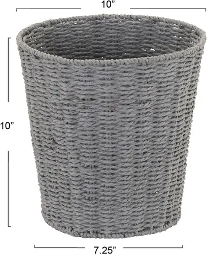 Vista 2 de Household Essentials Cesta de basura tejida, papelera de cuerda de papel gris para baño, dormitorio, oficina