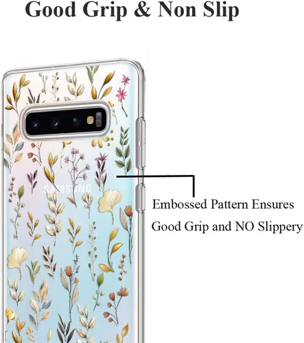 Vista 10 de Unov Funda para Galaxy S10, transparente con diseño en relieve, flor Flor estética