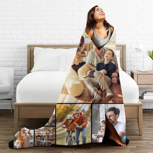Vista 4 de Manta personalizada con fotos, texto, manta personalizada con fotos para adultos, niños, parejas, para el día del padre, cumpleaños, Navidad, San
