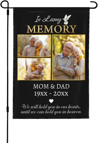 Vista 20 de Bandera de memoria personalizada con nombre de foto, fecha, letrero funerario personalizado, bandera conmemorativa personalizable para jardín