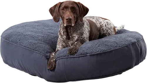 Vista 7 de South Pine Porch Samson - Cama redonda de lujo para perro, estilo almohada, acero azul, pequeña (30 pulgadas)