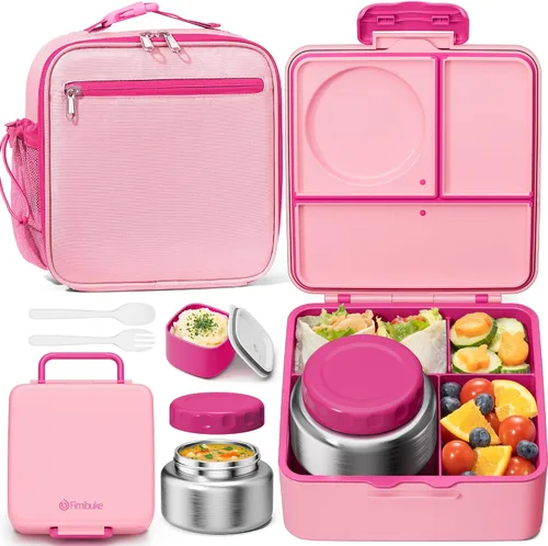 Vista 15 de Fimibuke Lonchera Bento para niños con tarro de comida, caja Bento a prueba de fugas con tarro de comida aislado de 8.5 onzas, bolsa de almuerzo