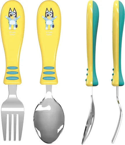 Vista 6 de Zak Designs Bluey - Juego de cubiertos para niños con divertido arte de personajes en ambos utensilios, tenedor antideslizante y cuchara es perfecto