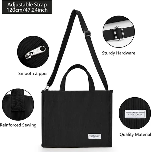 Vista 6 de KALIDI Corduroy Tote Bag with Zip, Crossbody Bag Hobo Handbag Shoulder Bag for Women and Girls