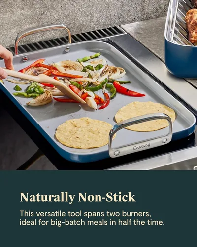 Vista 5 de Caraway Plancha de doble quemador, sartén de 19 x 12 pulgadas, revestimiento de cerámica antiadherente, no tóxico, sin PTFE ni PFOA, apto para horno