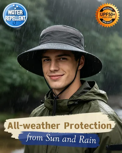 Vista 4 de Paquete de 3 sombreros Boonie para hombre, protección UV, sombrero de pesca al aire libre para senderismo, safari y jardinería
