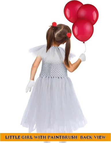 Vista 4 de Hercicy Disfraz de payaso de Halloween para niñas, incluye tutú, guantes, calcetines, globos, cintas para cosplay