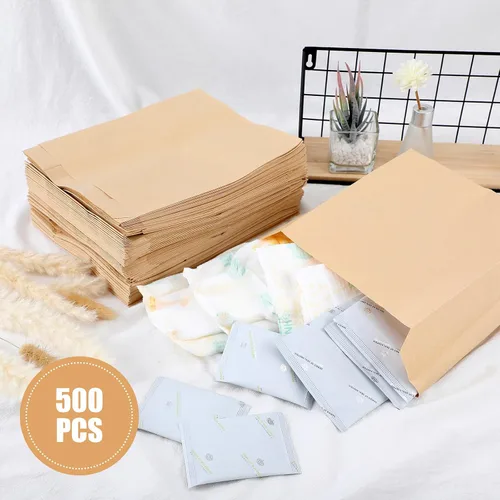 Vista 4 de Tenceur 500 bolsas de eliminación de servilletas sanitarias enceradas de 7.5 x 10 x 3.5 pulgadas, bolsas de papel kraft para higiene femenina