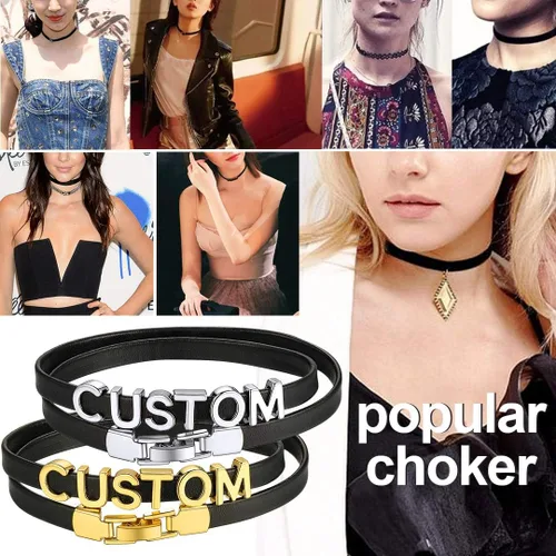 Vista 6 de ChainsHouse Collar de gargantilla personalizado para mujeres y niñas, dije de foto, puddin, circonita cúbica, cuello alto, personalizado, iniciales